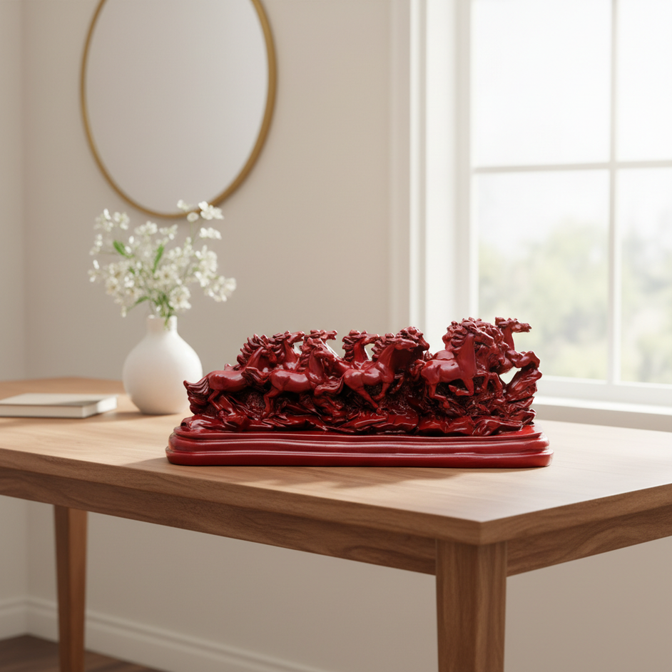 12 Red Running Horses Vastu Statue for Wealth, Fame & Success